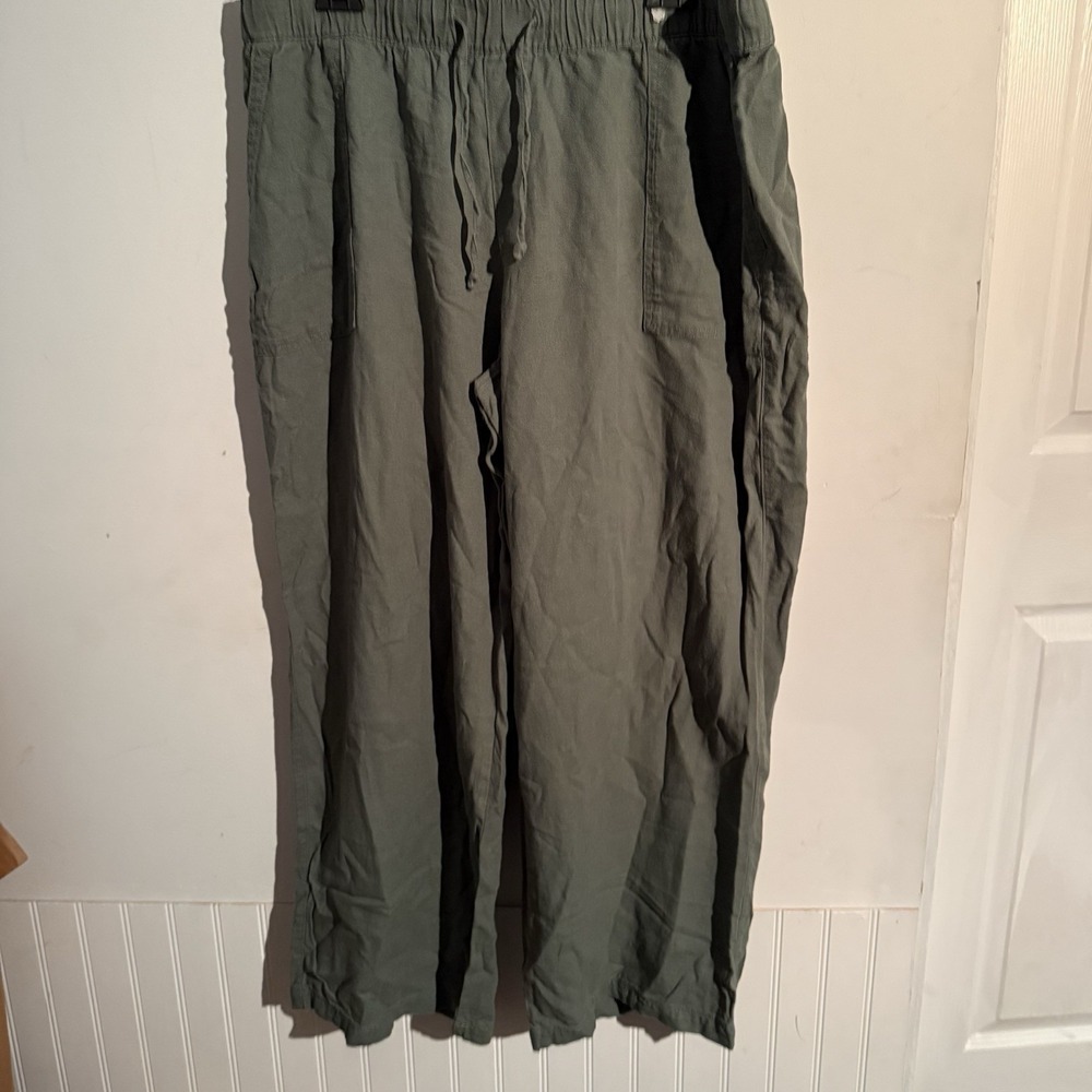 Gap Pants Womens XL Olive Linen Cotton Pull On  Wide Leg Casual Summer Lagenlook